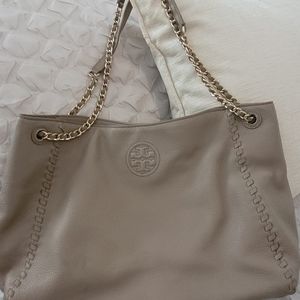 Tory Burch Like New soft pebbled leather Handbag!  Stone Color...very pretty